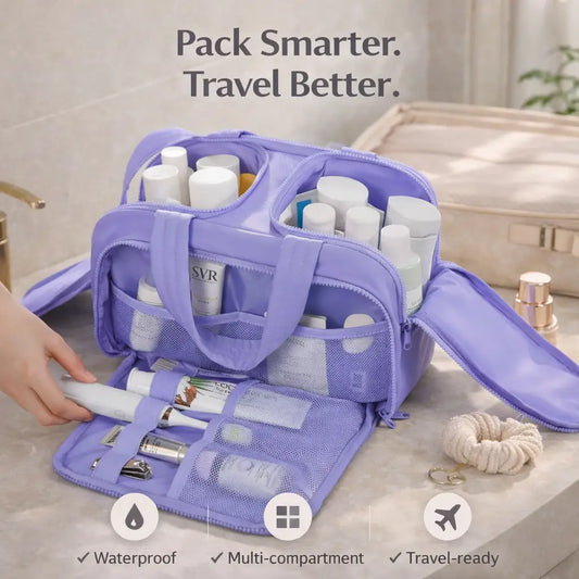 Wide-Open Cosmetic Travel Organizer with Compartments